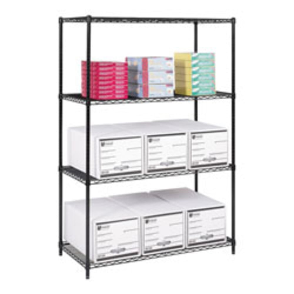 Safco Industrial Wire Shelving Starter Unit, 48inW x 24inD, Black MPN:5294BL