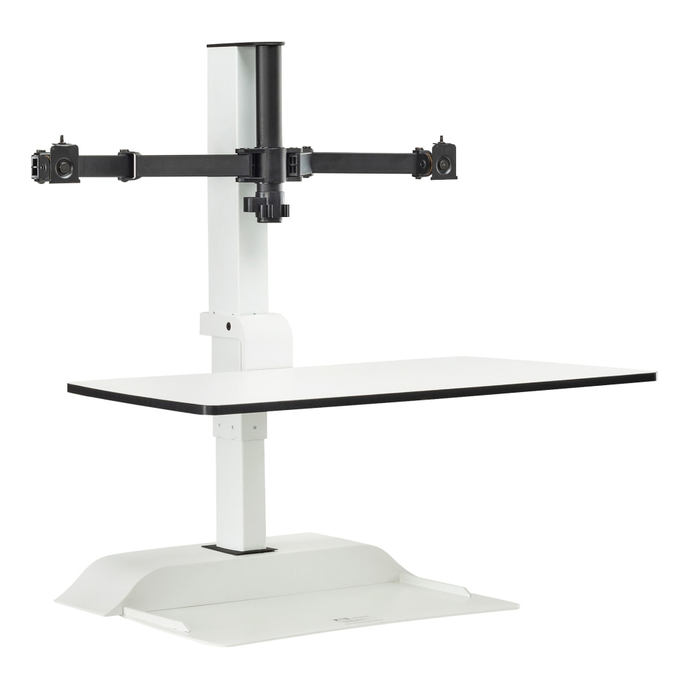 Safco Electric 28inW Desktop Sit-Stand 2-Arm Standing Desk Riser, White MPN:SAF2193WH