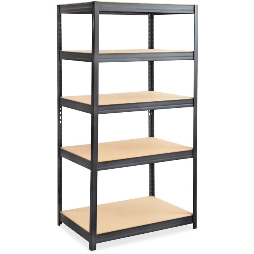 Safco Heavy-duty Boltless Steel Shelving Unit - 5 Tier(s) - 72in Height x 36in Width x 24in DepthFloor - Sturdy, Durable, Heavy Duty, Adjustable Shelf - Powder Coated - Black - Wood, Steel, Particleboard - 1 Each MPN:6247BL