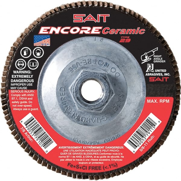 Flap Disc: 5/8-11 Hole, 80 Grit, Ceramic, Type 27 MPN:72933