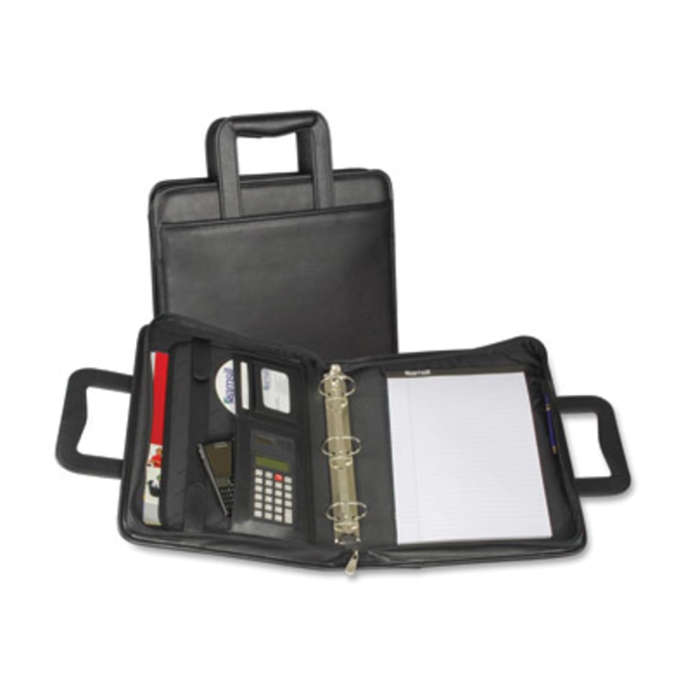 Samsill Letter Portfolio - 8 1/2in x 11in - 3 Fastener(s) - 2in Fastener Capacity for Folder - 2 Exterior, Internal Pocket(s) - Vinyl, Leather, Metal, Nappa Leather - Black - 1 Each MPN:15670