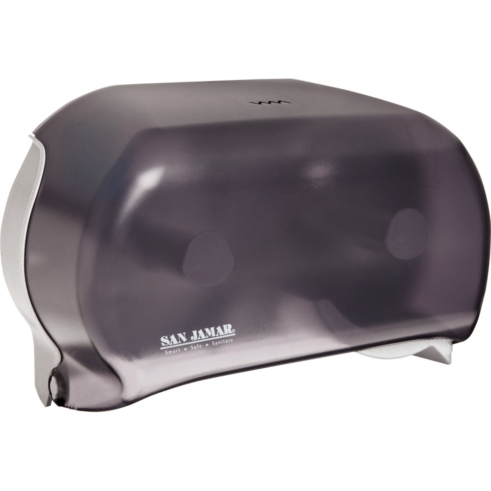 San Jamar Dual Roll Tissue Dispenser - Roll Dispenser - 2 x Roll - 12.8in Height x 12.2in Width x 5.7in Depth - Plastic - Black Pearl - Ergonomic, Hygienic, Translucent, Compact, Contemporary Style, Durable, Break Resistant, Anti-bacterial - 6 / Carton MP