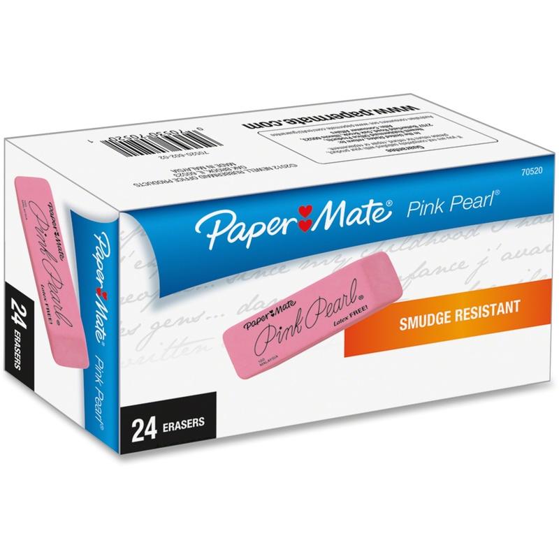 Paper Mate Pink Pearl Erasers, Medium, Box Of 24 (Min Order Qty 6) MPN:70520