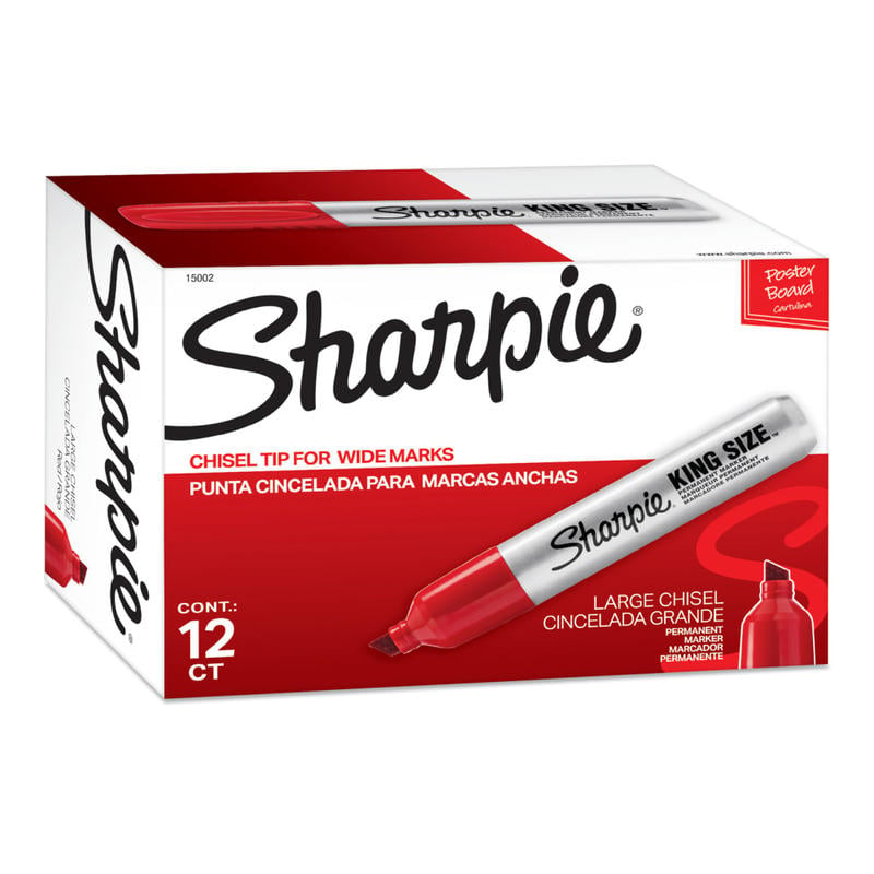 Sharpie King-Size Permanent Markers, Chisel Point, Red Ink, Pack Of 12 Markers (Min Order Qty 4) MPN:15002