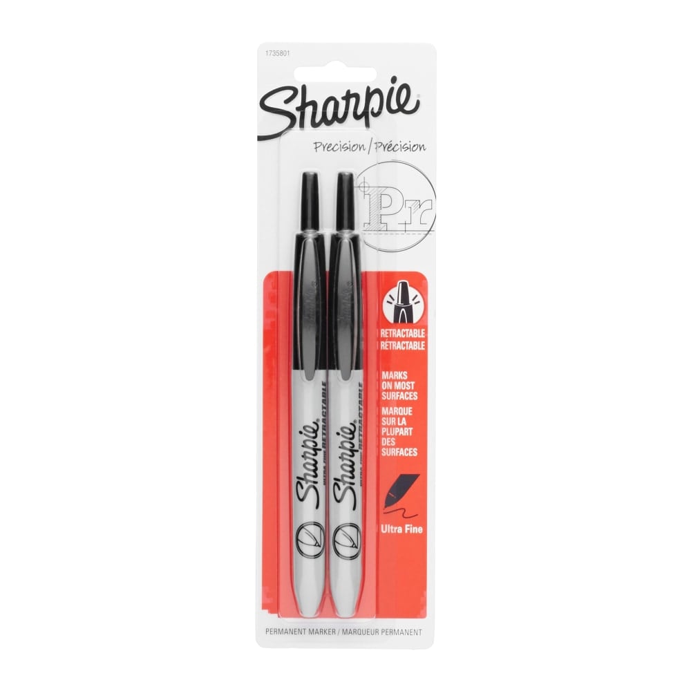 Sharpie Retractable Permanent Markers, Ultra-Fine Point, Black, Pack Of 2 (Min Order Qty 8) MPN:1735801