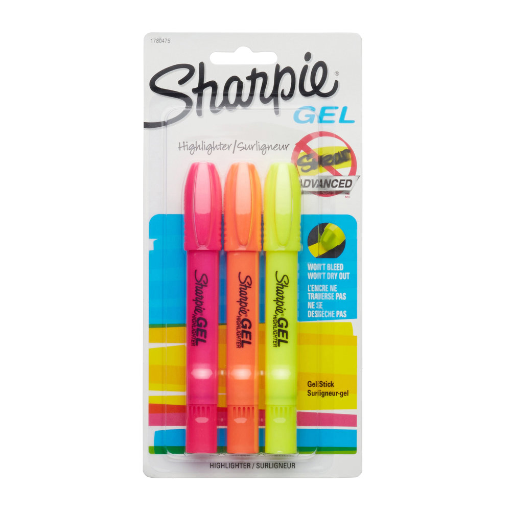 Sharpie Accent Gel Highlighters, Assorted Ink Colors, Pack Of 3 (Min Order Qty 11) MPN:1780475