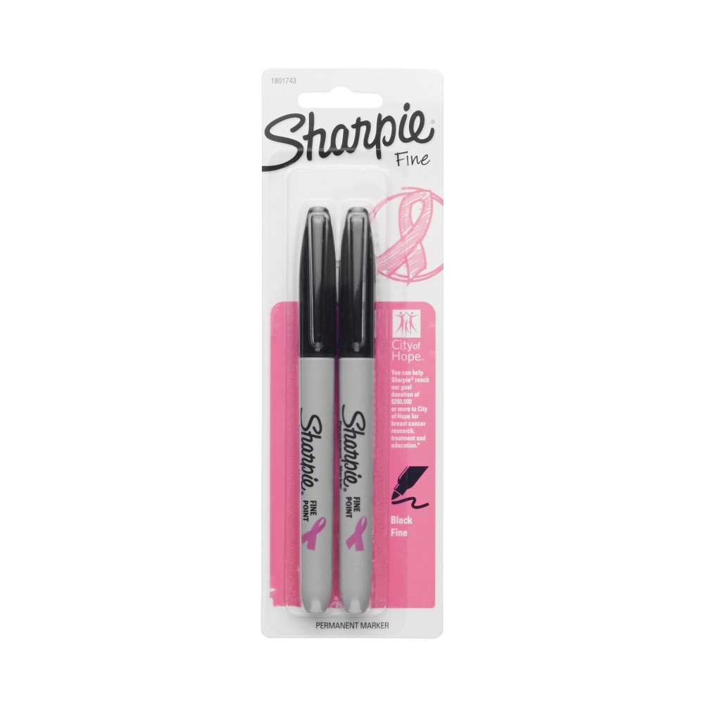 Sharpie Permanent Fine-Point Markers, Black/Pink Ribbon, Pack Of 2 Markers (Min Order Qty 35) MPN:1801743