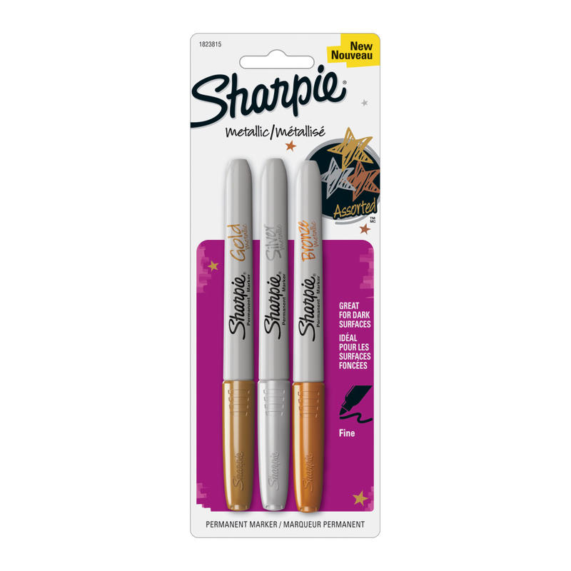 Sharpie Metallic Permanent Markers, Fine Point, Assorted Colors, Pack Of 3 (Min Order Qty 11) MPN:1823815