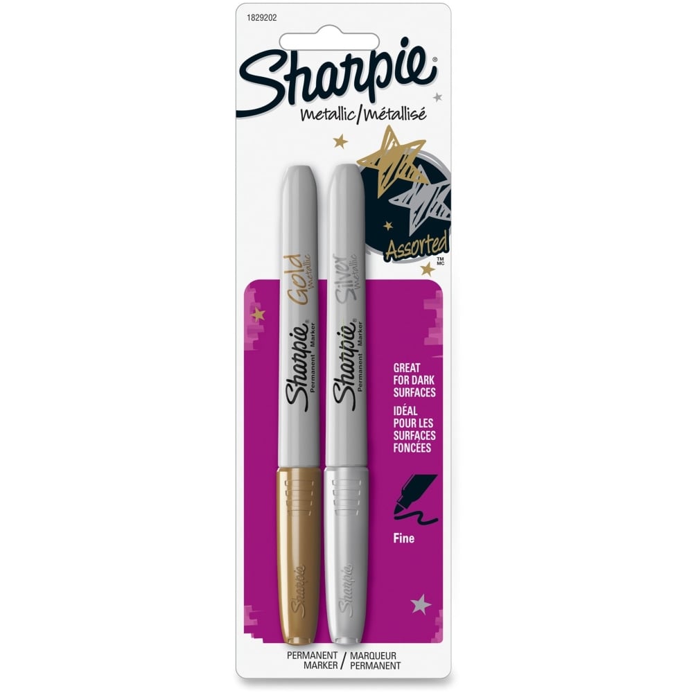 Sharpie Metallic Permanent Markers - Fine Marker Point - Gold, Silver Alcohol Based Ink - 2 / Set (Min Order Qty 14) MPN:1829202