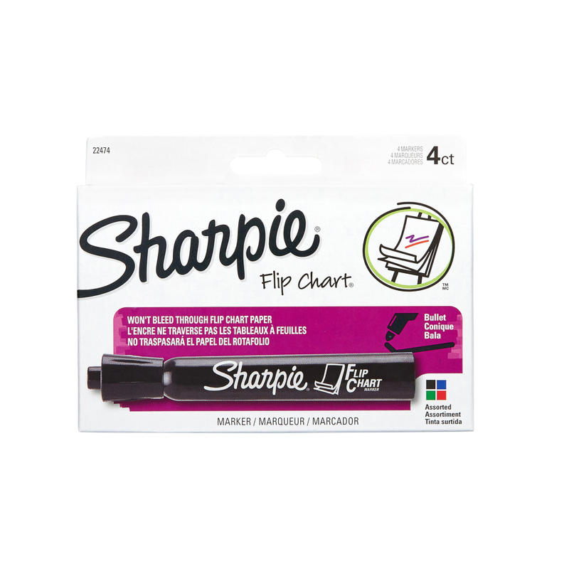 Sharpie Flip Chart Markers, Bullet Point, Assorted Colors, Pack Of 4 (Min Order Qty 13) MPN:22474