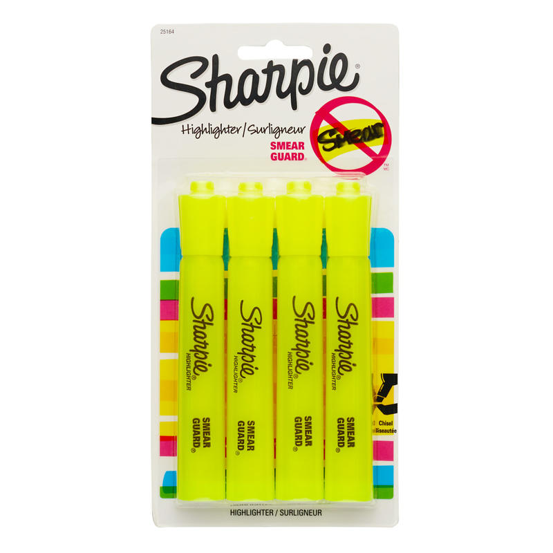 Sharpie Tank-Style Highlighters, Fluorescent Yellow, Pack Of 4 (Min Order Qty 22) MPN:25164PP