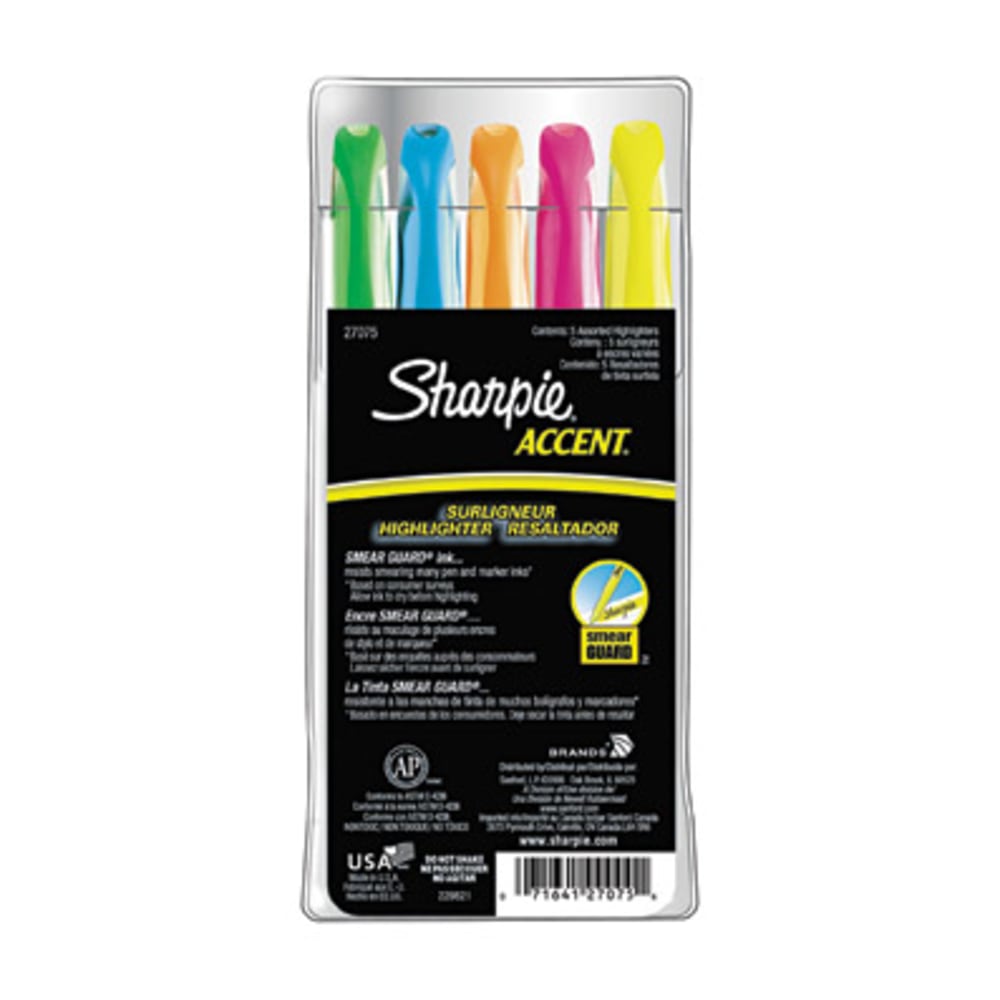 Sharpie Accent Pocket Highlighters, Assorted, Pack Of 5 (Min Order Qty 16) MPN:27075