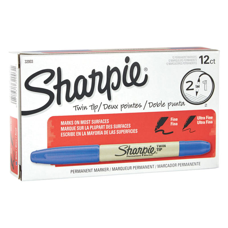 Sharpie Twin-Tip Permanent Markers, Fine/Ultra-Fine Points, Blue Ink, Pack Of 12 Markers (Min Order Qty 3) MPN:32003