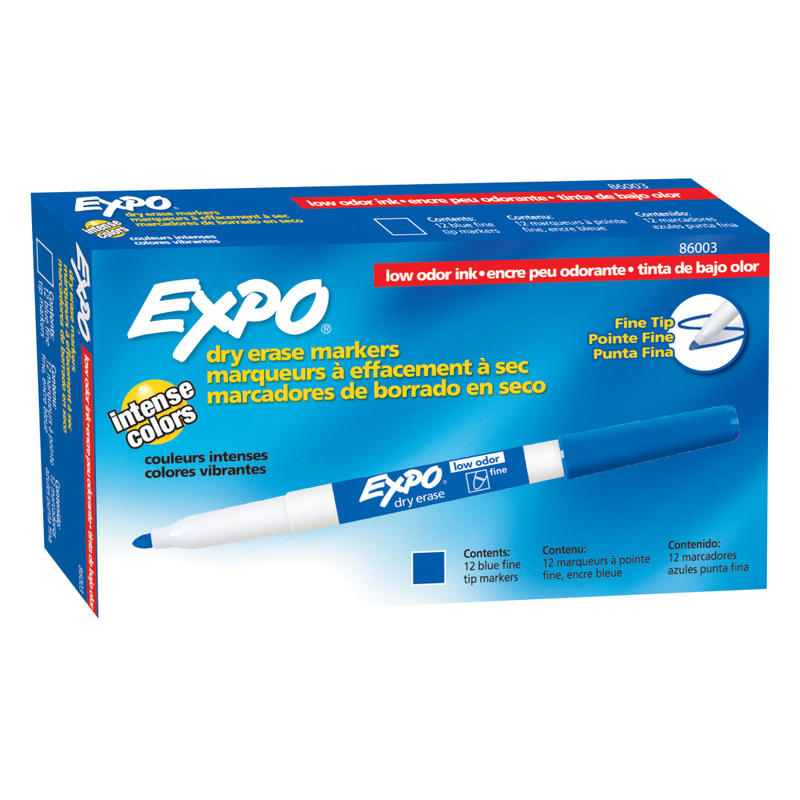 EXPO Low-Odor Dry-Erase Markers, Fine Point, Blue, Pack Of 12 (Min Order Qty 5) MPN:86003