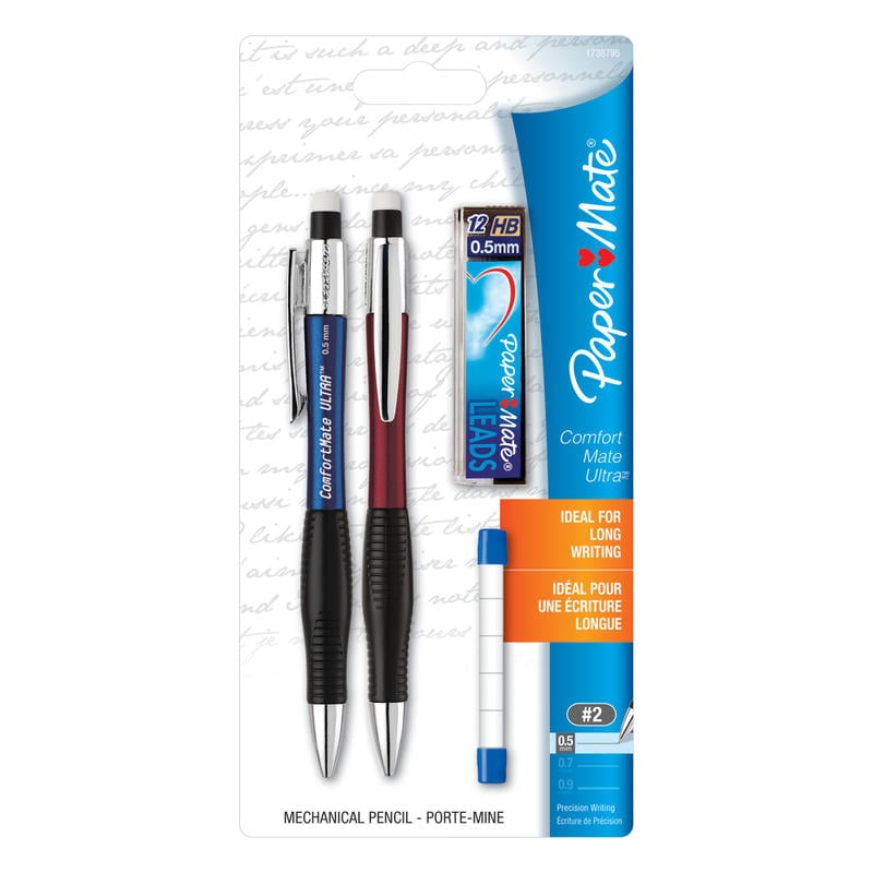 Paper Mate ComfortMate Ultra Mechanical Pencil Starter Set, 0.5mm, HB Lead, Assorted Barrel Colors, Pack Of 2 (Min Order Qty 11) MPN:1738795