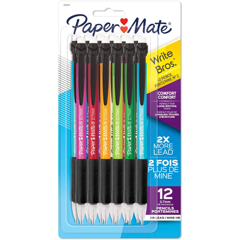 Paper Mate Write Bros. Classic Mechanical Pencils, #2 Lead, 0.7 mm, Black, Pack Of 12 Pencils (Min Order Qty 16) MPN:2104216