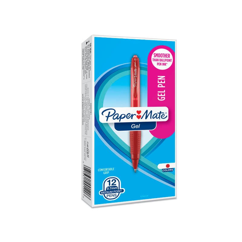 Paper Mate Retractable Gel Pens, Medium Point, 0.7 mm, Red Barrel, Red Ink, Pack Of 12 (Min Order Qty 6) MPN:1746326