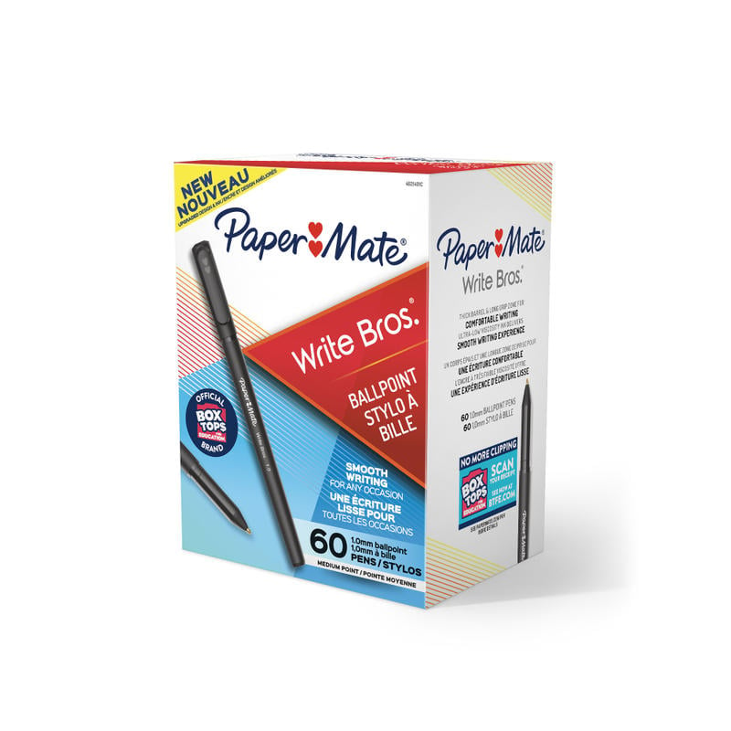 Paper Mate Write Bros. Ballpoint Stick Pens, Medium Point, 1.0mm, Black Barrel, Black Ink, Pack Of 60 (Min Order Qty 11) MPN:4621401C