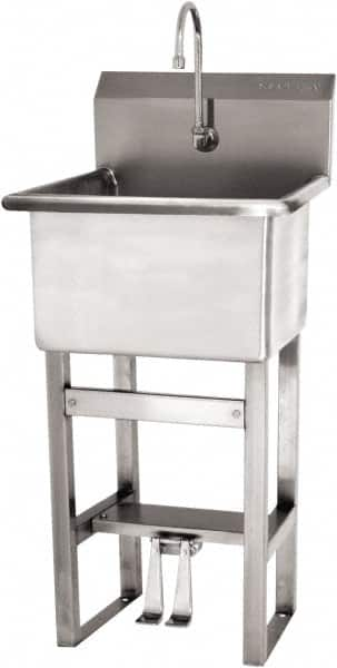 Utility Sink: Double Foot Pedal Valve Faucet, 304 Stainless Steel MPN:U18182-0.5