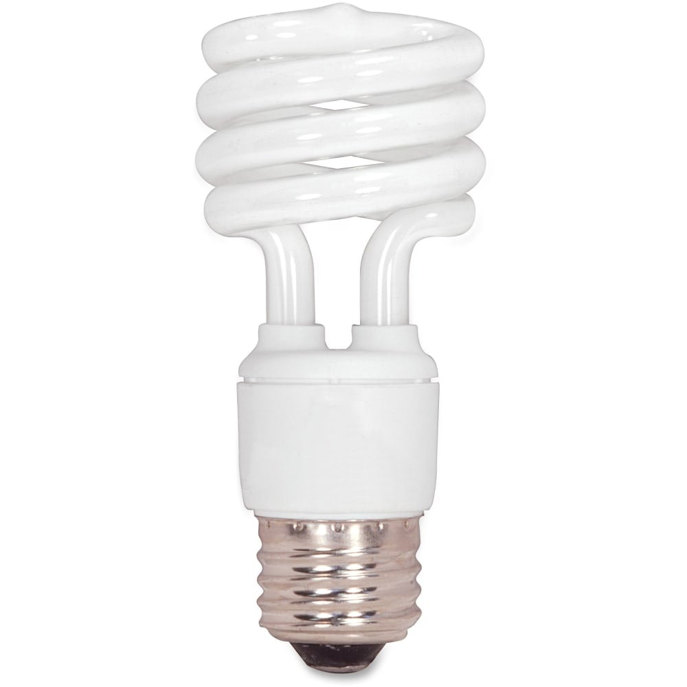 Satco T2 13-watt Mini Spiral CFL Bulb - 13 W - 60 W Incandescent Equivalent Wattage - 120 V AC - 880 lm - Spiral - T2 Size - Cool White Light Color - E26 Base - 12000 Hour - 6920.3 deg.F (3826.8 deg.C) Color Temperature - 82 CRI MPN:S7218CT