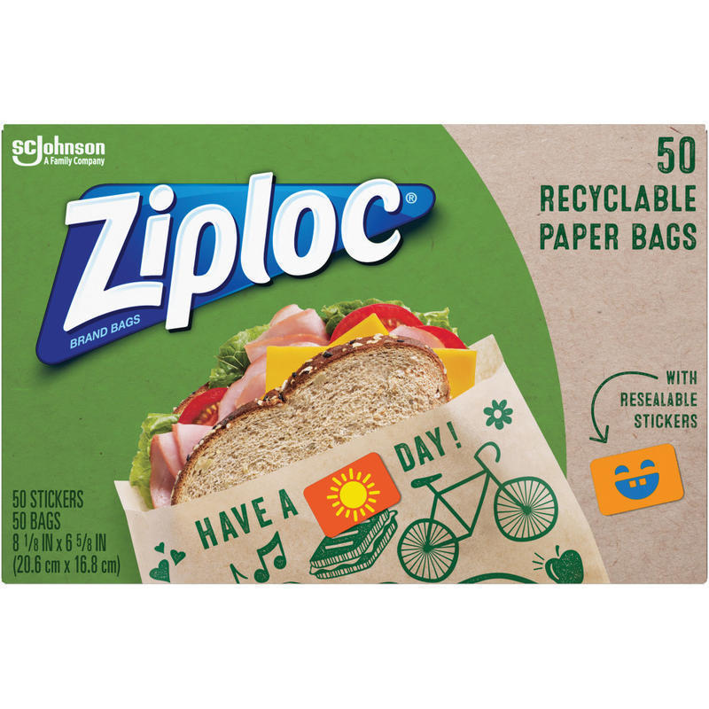 Ziploc Recyclable Paper Sandwich Bags, Brown, Box Of 50 Bags (Min Order Qty 8) MPN:321143