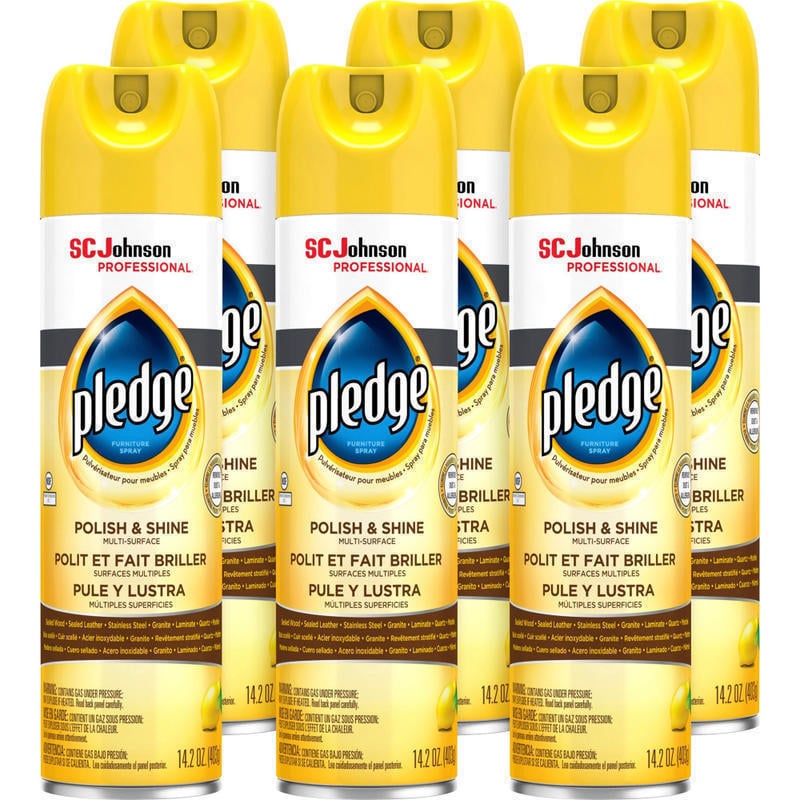 Pledge Lemon Enhancing Polish - Spray - 14.2 fl oz (0.4 quart) - Lemon Scent - 6 / Carton - White (Min Order Qty 2) MPN:301168CT