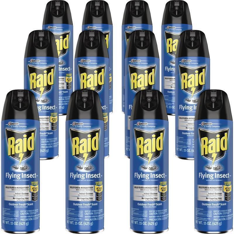 Raid Flying Insect Spray - Spray - Kills Mosquitoes, Flies, Wasp, Hornet, Asian Ladybeetle, Yellow Jacket, Boxelder Bug, Fruit Fly, Gnats, Moths - 15 fl oz - Off White - 12 / Carton MPN:300816CT