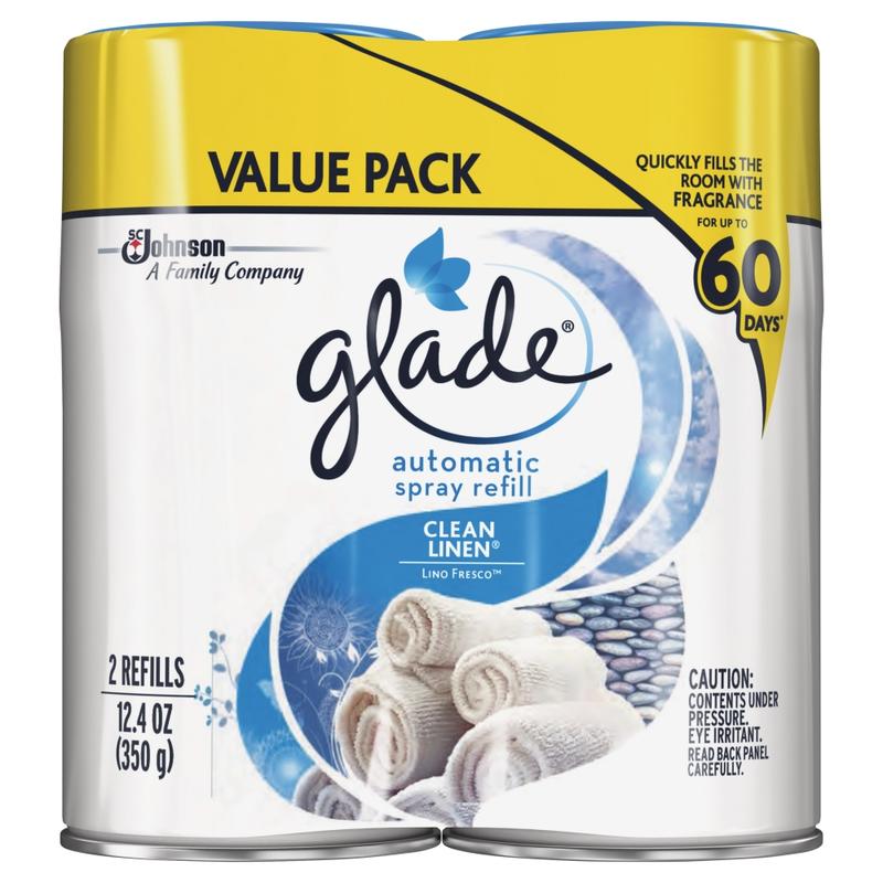 Glade Automatic Spray Refills, Clean Linen Scent, 12.4 fl oz, Pack Of 2 Refills (Min Order Qty 5) MPN:SJN644262