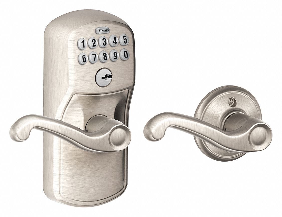 Electronic Lock Lever Satin Nickel MPN:FE575 PLY619FLA