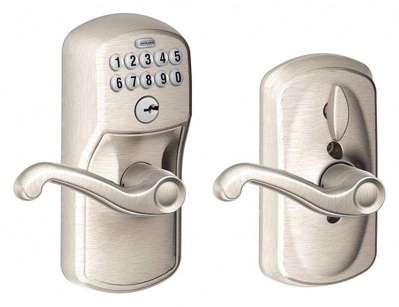 Electronic Lock Lever Satin Nickel MPN:FE595 PLY619FLA