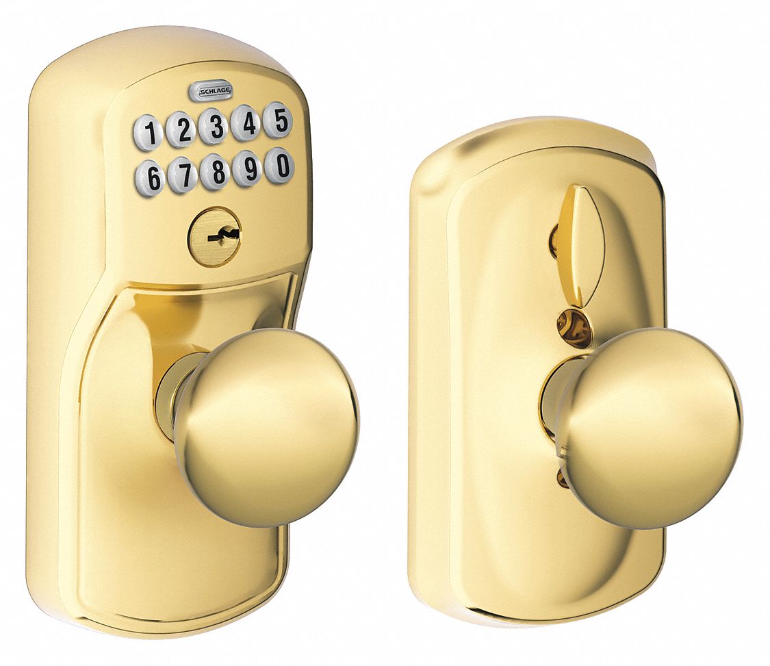 Push Button Lockset Knob Bright Brass MPN:FE595 PLY505PLY