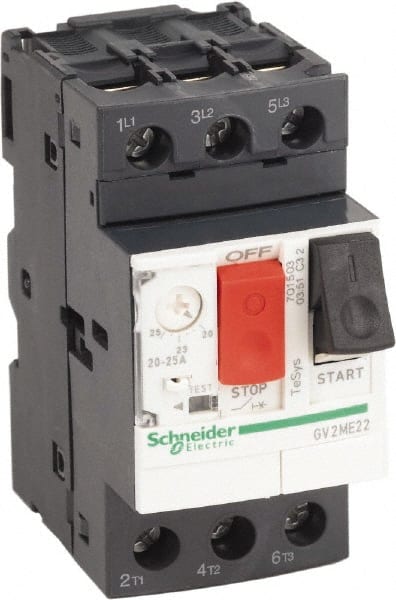 25 Amp, 690 VAC at 50/60 Hz, 3 Pole, Bolt On, Clip Motor Circuit Breaker MPN:GV2ME22