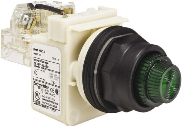 24 V, 28 V Green Lens Press-to-Test Indicating Light MPN:9001SKT35G31
