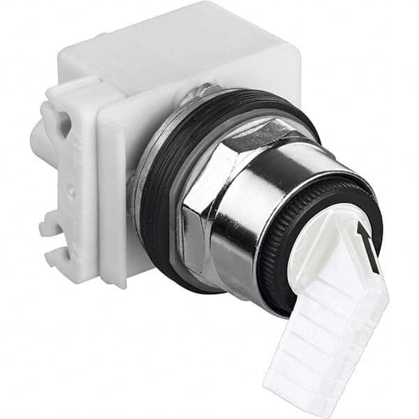 Selector Switch with Contact Blocks: 2 Positions, Maintained (MA), 10 Amp, White Knob MPN:9001K11J1WH2