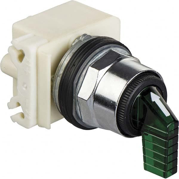 Selector Switch with Contact Blocks: 2 Positions, Maintained (MA), 10 Amp, Green Knob MPN:9001K11J38GH13