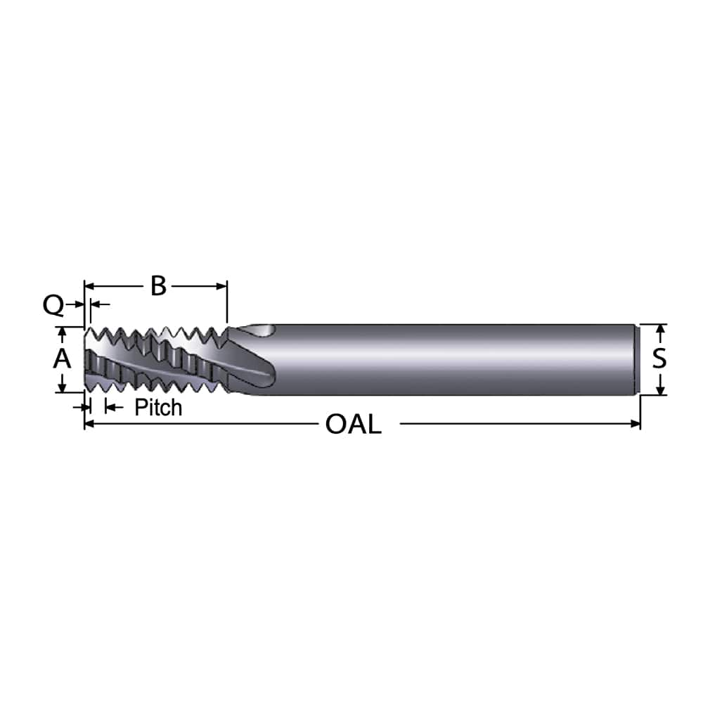 Helical Flute Thread Mill: Internal & External, 4 Flute, 1/2