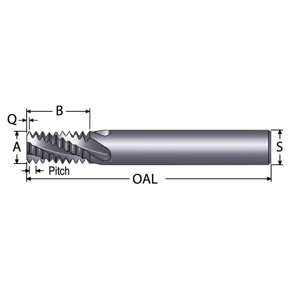 Helical Flute Thread Mill: #10-24, Internal & External, 3 Flute, 1/4