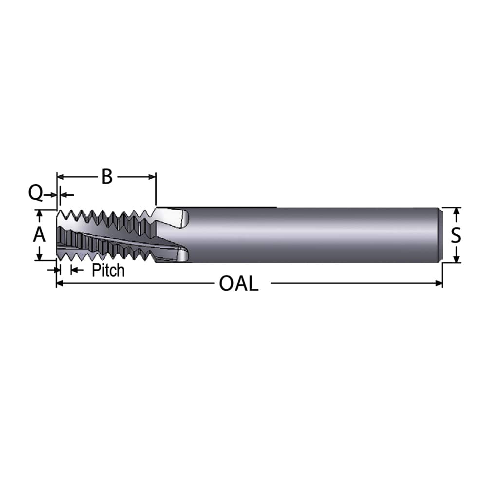 Helical Flute Thread Mill: 3/4-12, Internal, 4 Flute, 1/2