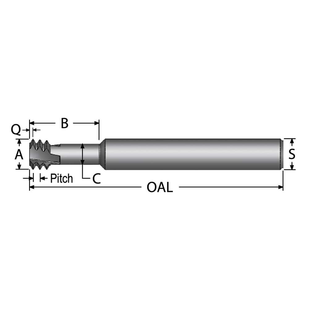 Helical Flute Thread Mill: Internal, 3 Flute, 3/8