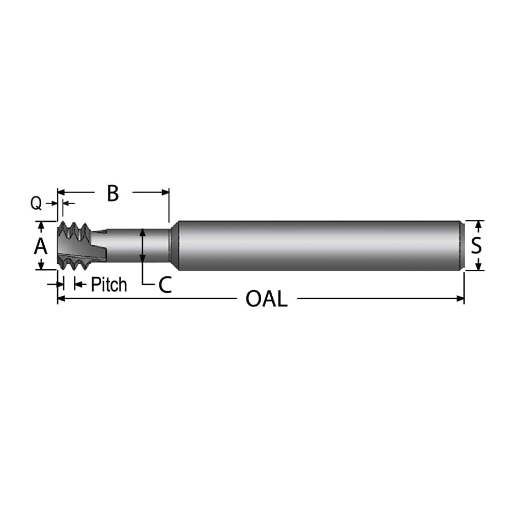 Helical Flute Thread Mill: 1/4-20, Internal, 3 Flute, 1/4