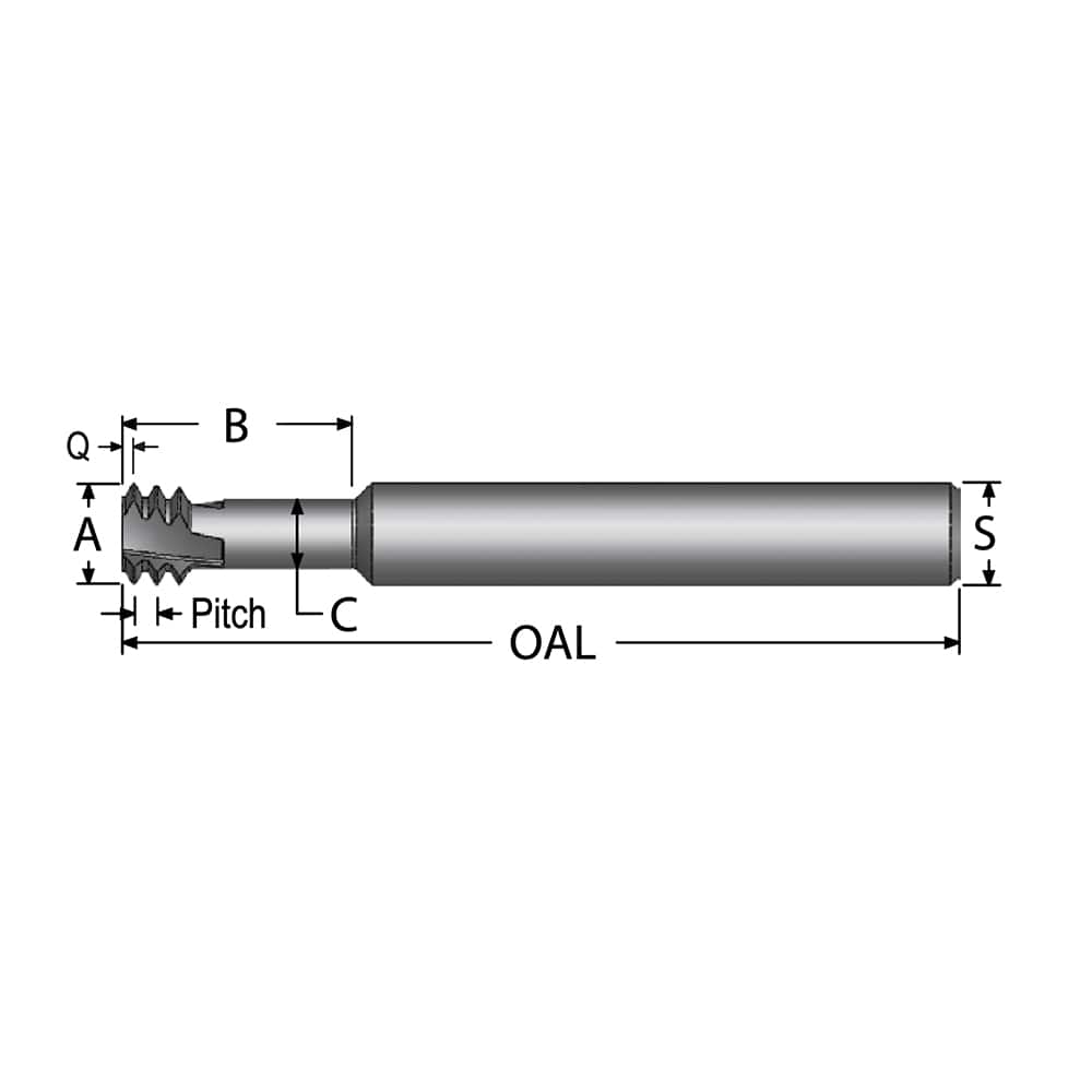 Helical Flute Thread Mill: 1/2-32, Internal, 3 Flute, 3/8