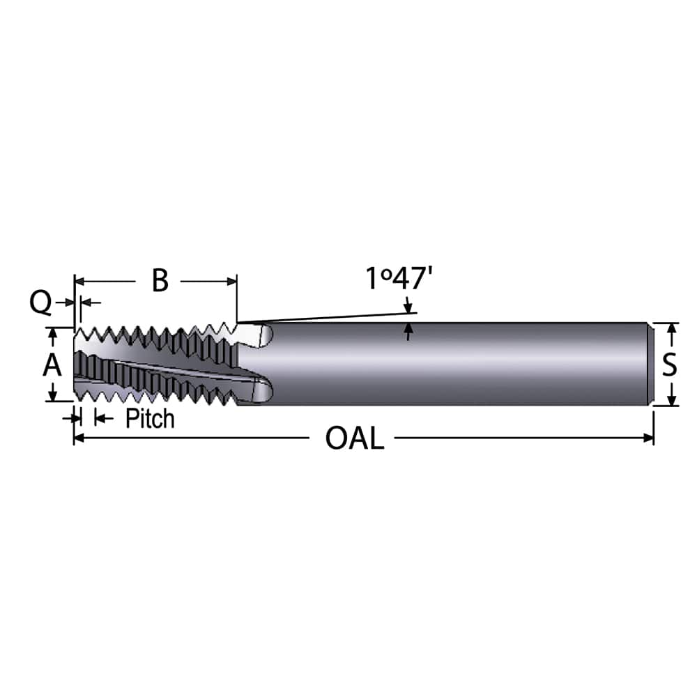 Helical Flute Thread Mill: 1/2-14 & 3/4-14, Internal & External, 4 Flute, 1/2