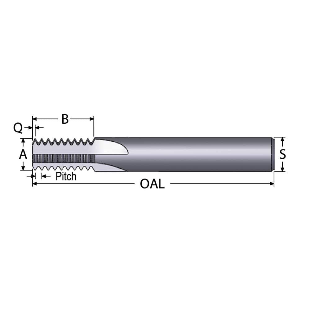 Straight Flute Thread Mill: 1/4-32, Internal, 3 Flutes, 1/4