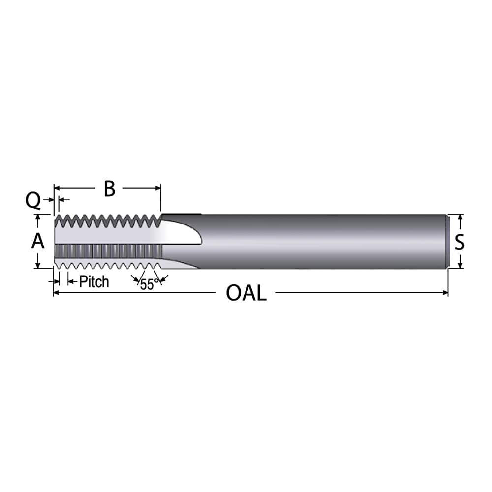 Straight Flute Thread Mill: 1/8-28, External & Internal, 4 Flutes, 1/4