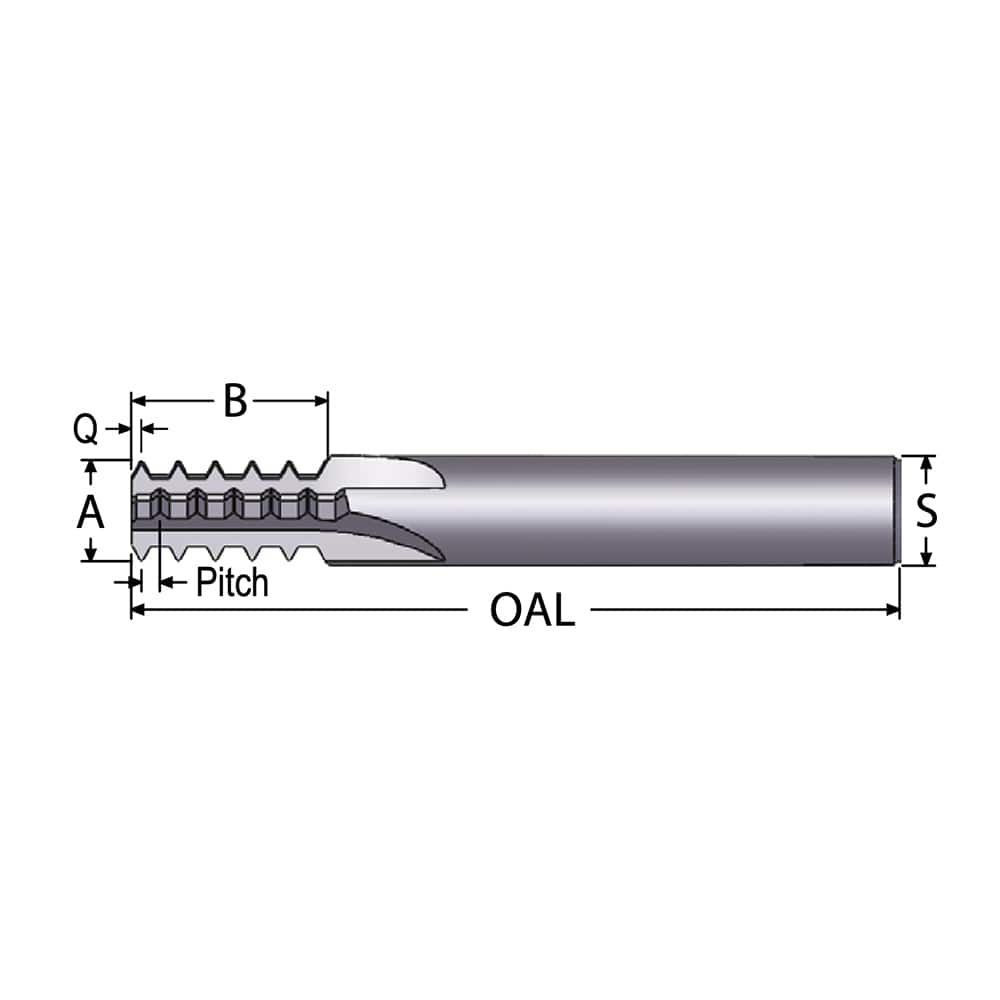 Straight Flute Thread Mill: 3/8-24, External & Internal, 4 Flutes, 1/4