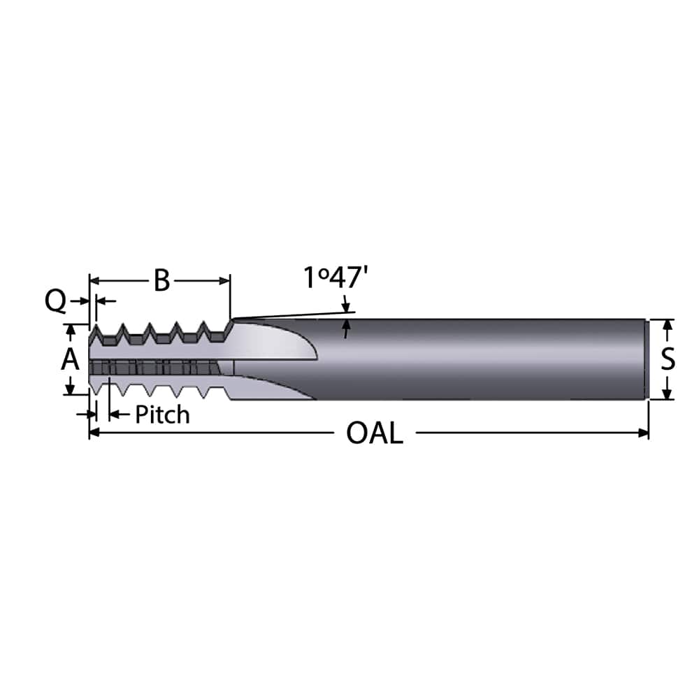 Straight Flute Thread Mill: 1/8-27, External & Internal, 4 Flutes, 3/8