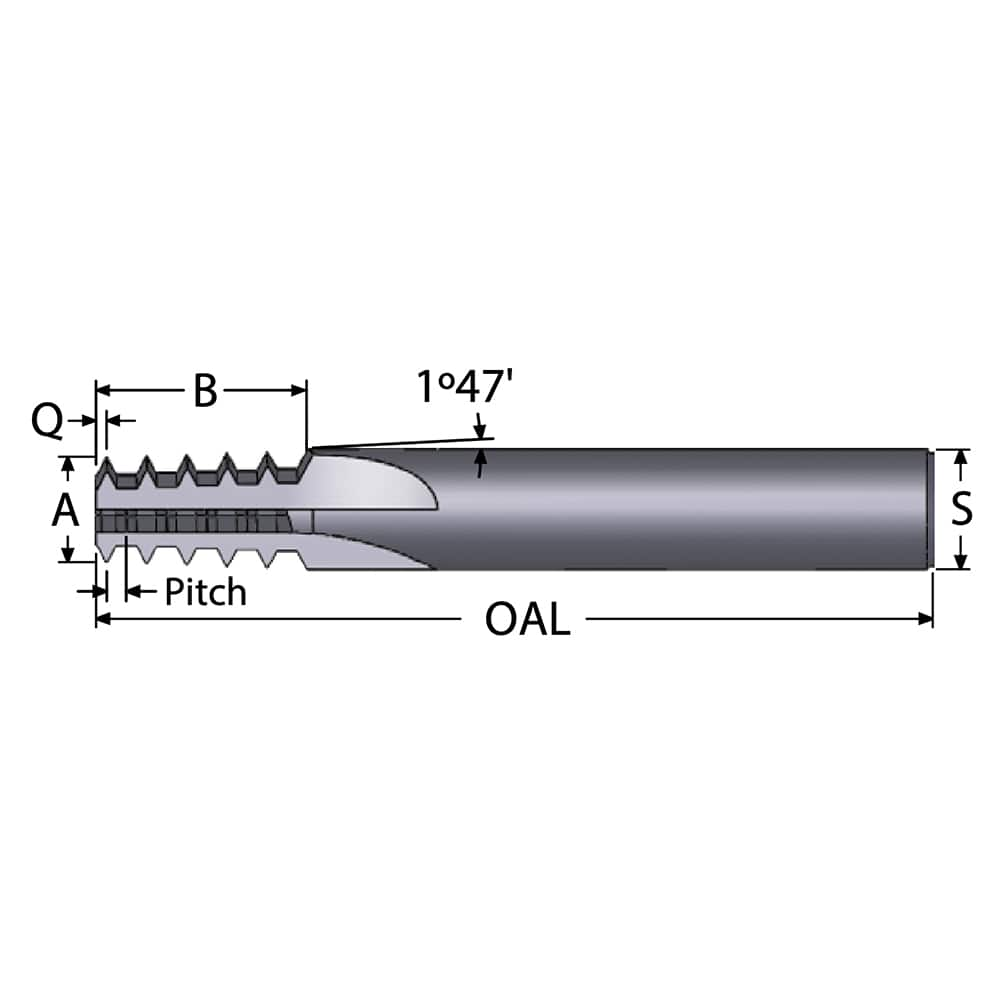 Straight Flute Thread Mill: 1/8-27, External & Internal, 4 Flutes, 3/8