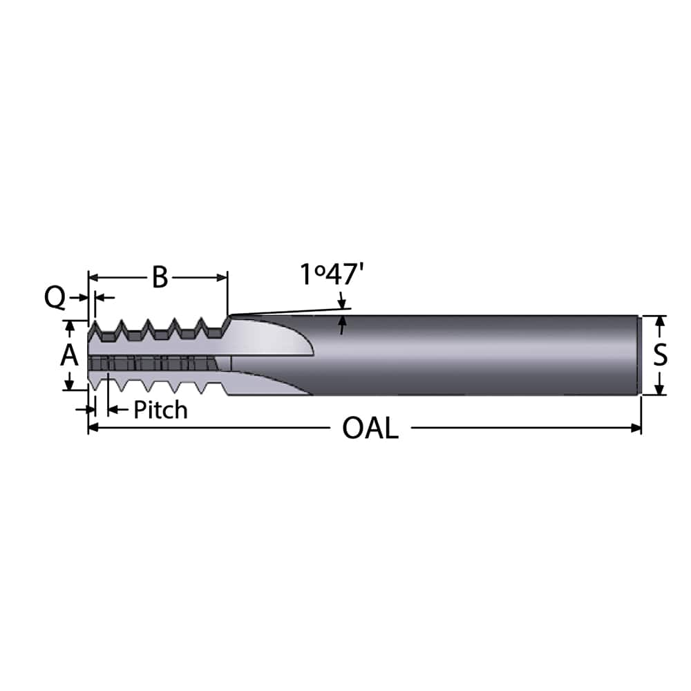 Straight Flute Thread Mill: 1/4-18 & 3/8-18, External & Internal, 4 Flutes, 3/8