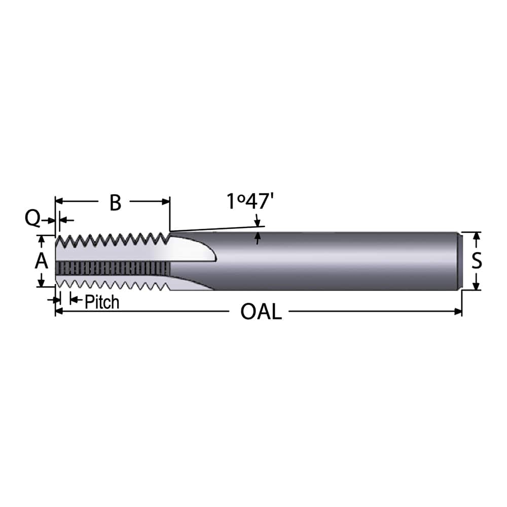 Straight Flute Thread Mill: 2-1/2 - 8, External & Internal, 5 Flutes, 3/4