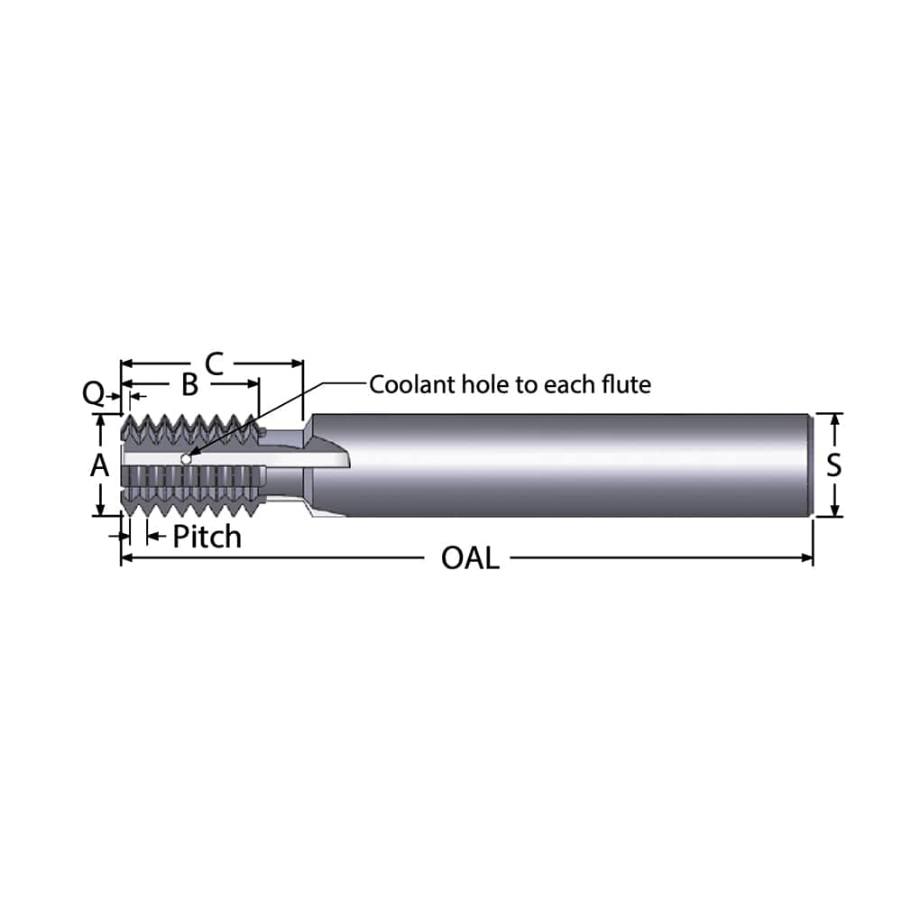 Straight Flute Thread Mill: External & Internal, 4 Flutes, 3/4